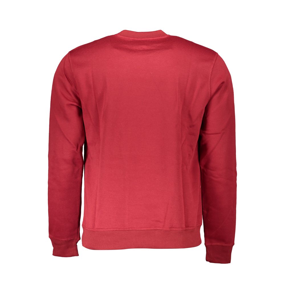 Gianmarco Venturi Red Cotton Sweatshirt with long sleeves, fleece, crew neck, showcasing back view.