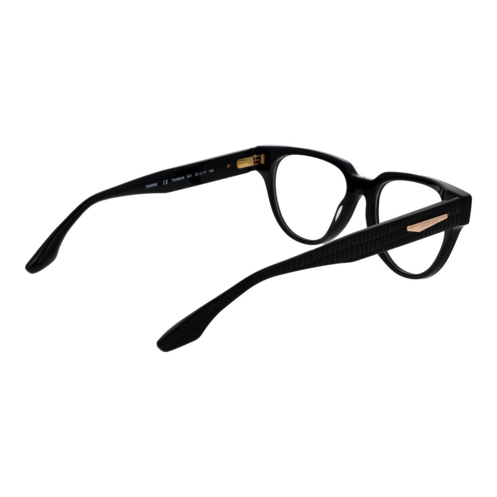 Trussardi Black Acetate Glasses (Frames) for women, full-rim style, black acetate frame, demo lenses, included branded case.