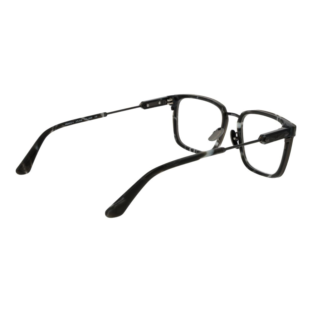 Police Gray Metal Glasses (Frames) for men, square full-rim gray metal frames, demo plastic lenses, size 53-19-145, no spring hinge