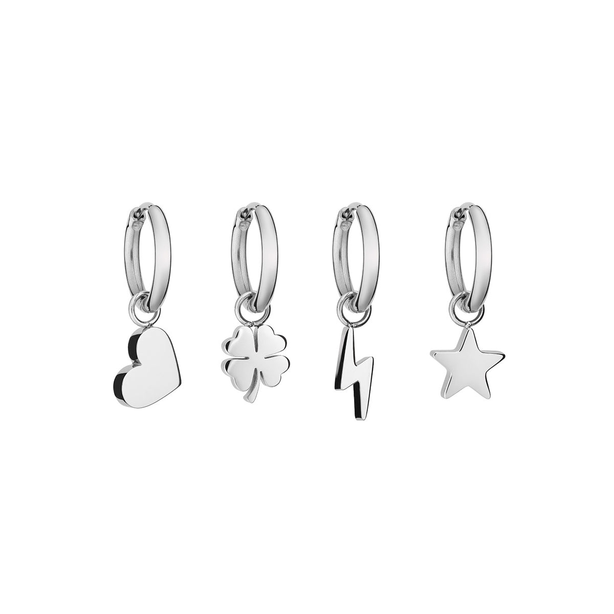 AN JEWELS JEWELRY Mod. AB.EP047 silver charm earrings with heart, clover, lightning, and star designs