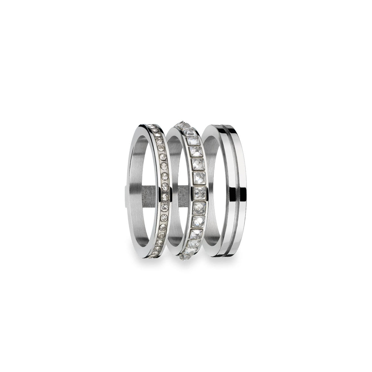Elegant AN JEWELS JEWELRY Mod. AR.R3NS01SC-7 silver rings with sparkling stones in a set of three.