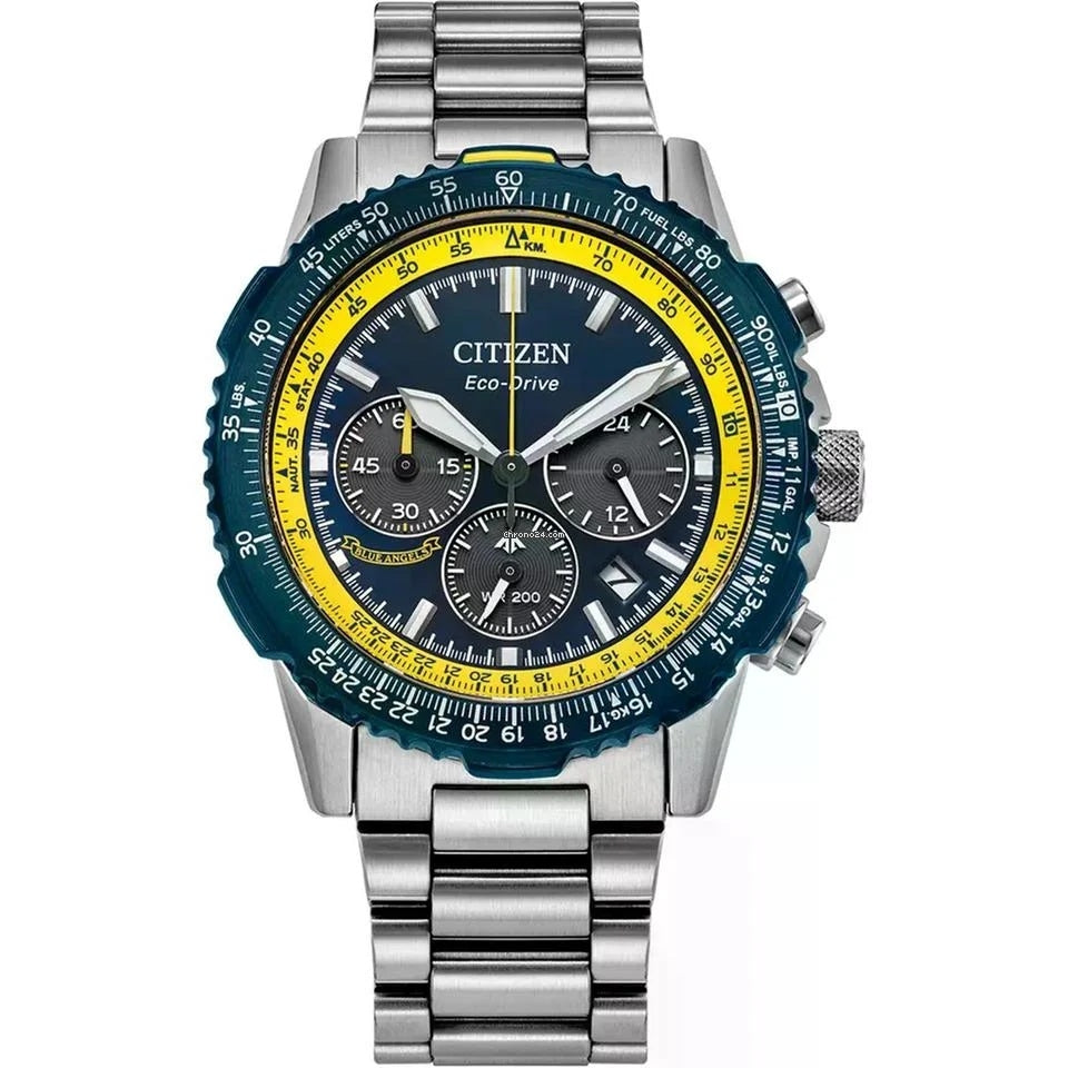 CITIZEN WATCHES Mod. CA4667-53L with stainless steel band and blue-yellow dial displayed