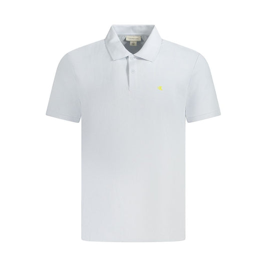 Calvin Klein Light Blue Cotton Men Polo Shirt, classic fit with iconic logo embroidery, two-button placket, short sleeves, versatile styling.