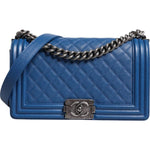 Chanel Blue Lambskin Double Chain Leather Medium Shoulder Bag CHA182