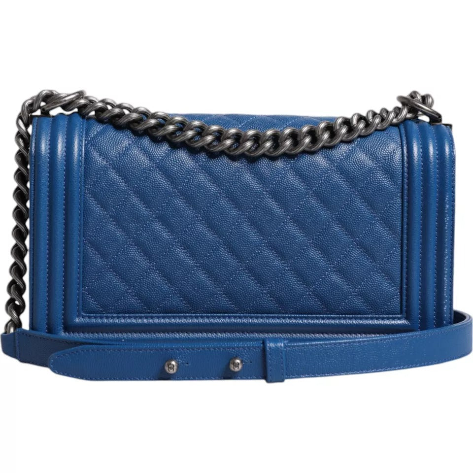 Chanel Blue Lambskin Double Chain Leather Medium Shoulder Bag CHA182