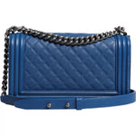Chanel Blue Lambskin Double Chain Leather Medium Shoulder Bag CHA182