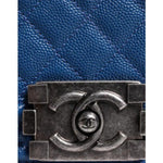 Chanel Blue Lambskin Double Chain Leather Medium Shoulder Bag CHA182