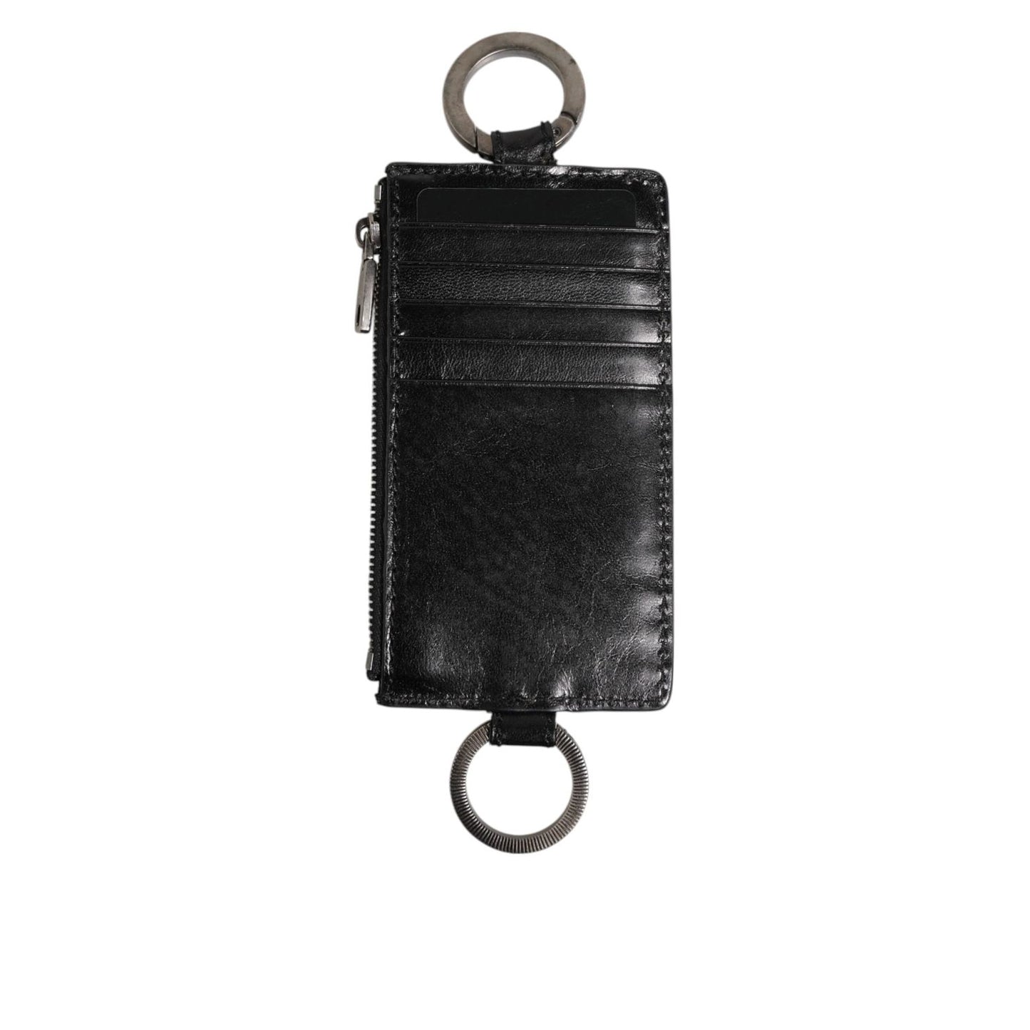Dolce & Gabbana Black Leather Logo Embossed Lanyard Card Holde Wallet SMY11041
