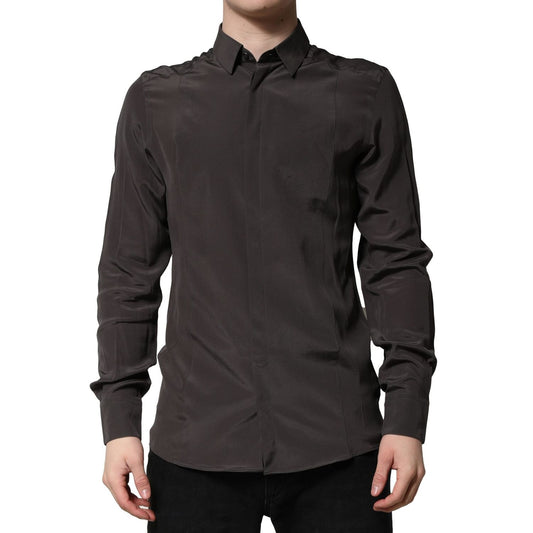 Dolce & Gabbana Dark Brown Silk GOLD Men Dress Formal Shirt