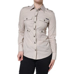 Dolce & Gabbana Beige Cotton Collared Button Down Shirt Top Dolce & Gabbana Gray