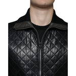 Dolce & Gabbana Black Calf Leather Quilted Full Zip Jacket JKT4086-48