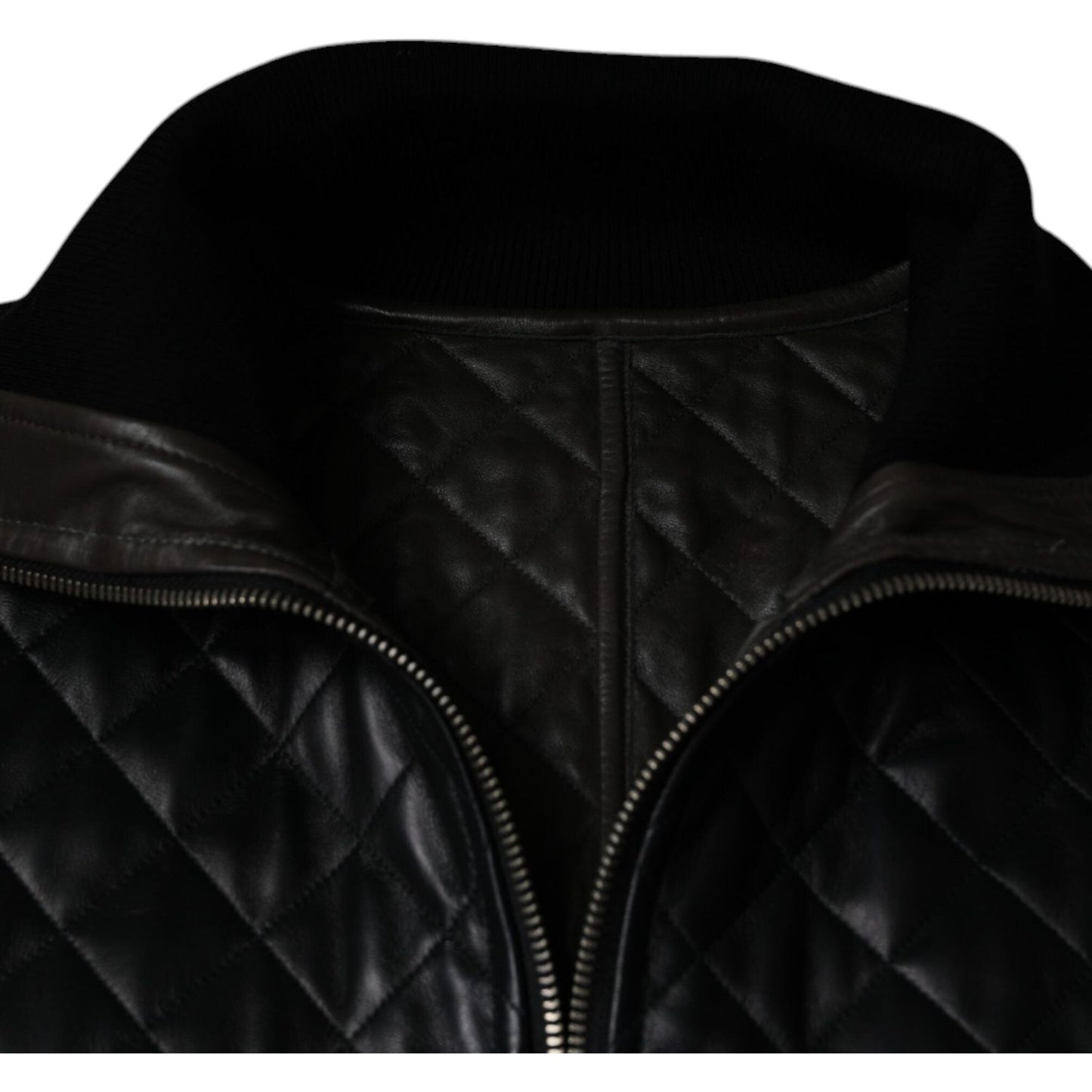 Dolce & Gabbana Black Calf Leather Quilted Full Zip Jacket JKT4086-48