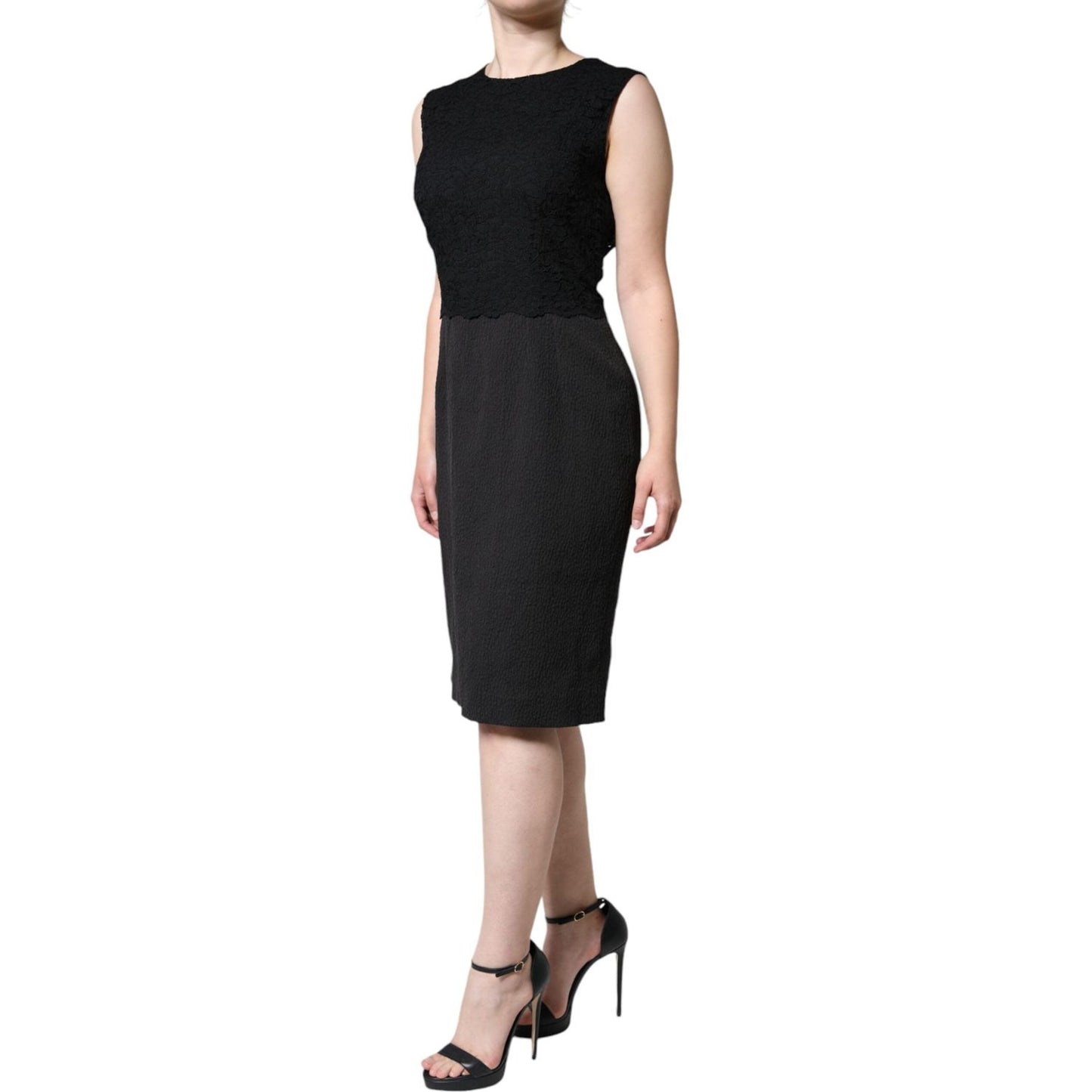 Dolce & Gabbana Black Cotton Sheath Knee Length Dress DR281249-48