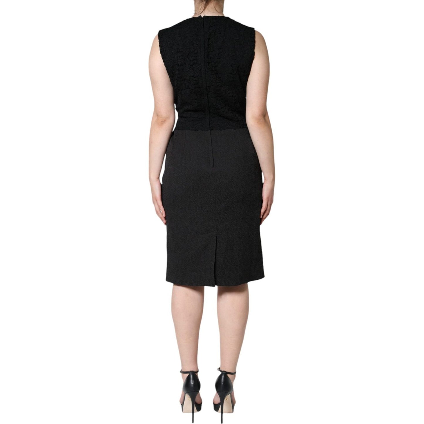 Dolce & Gabbana Black Cotton Sheath Knee Length Dress DR281249-48
