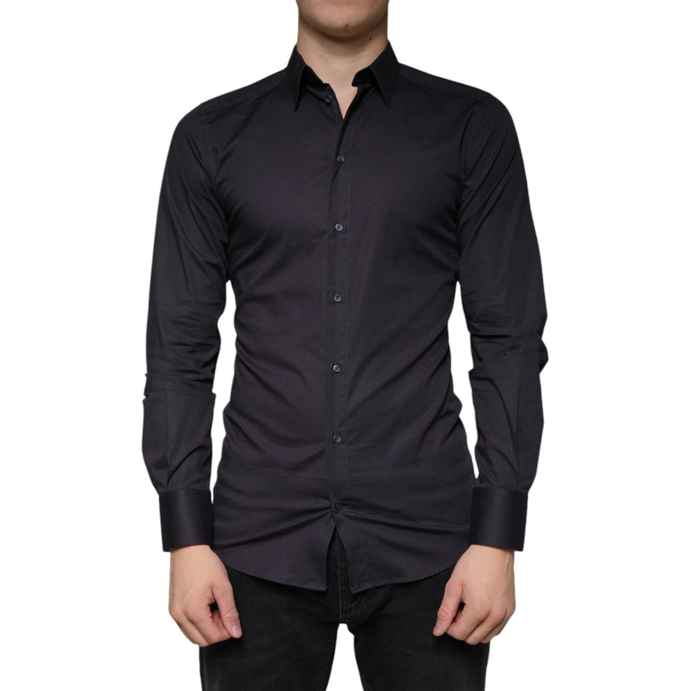 Dolce & Gabbana Black Cotton Stretch Dress GOLD Formal Shirt TSH84091-38