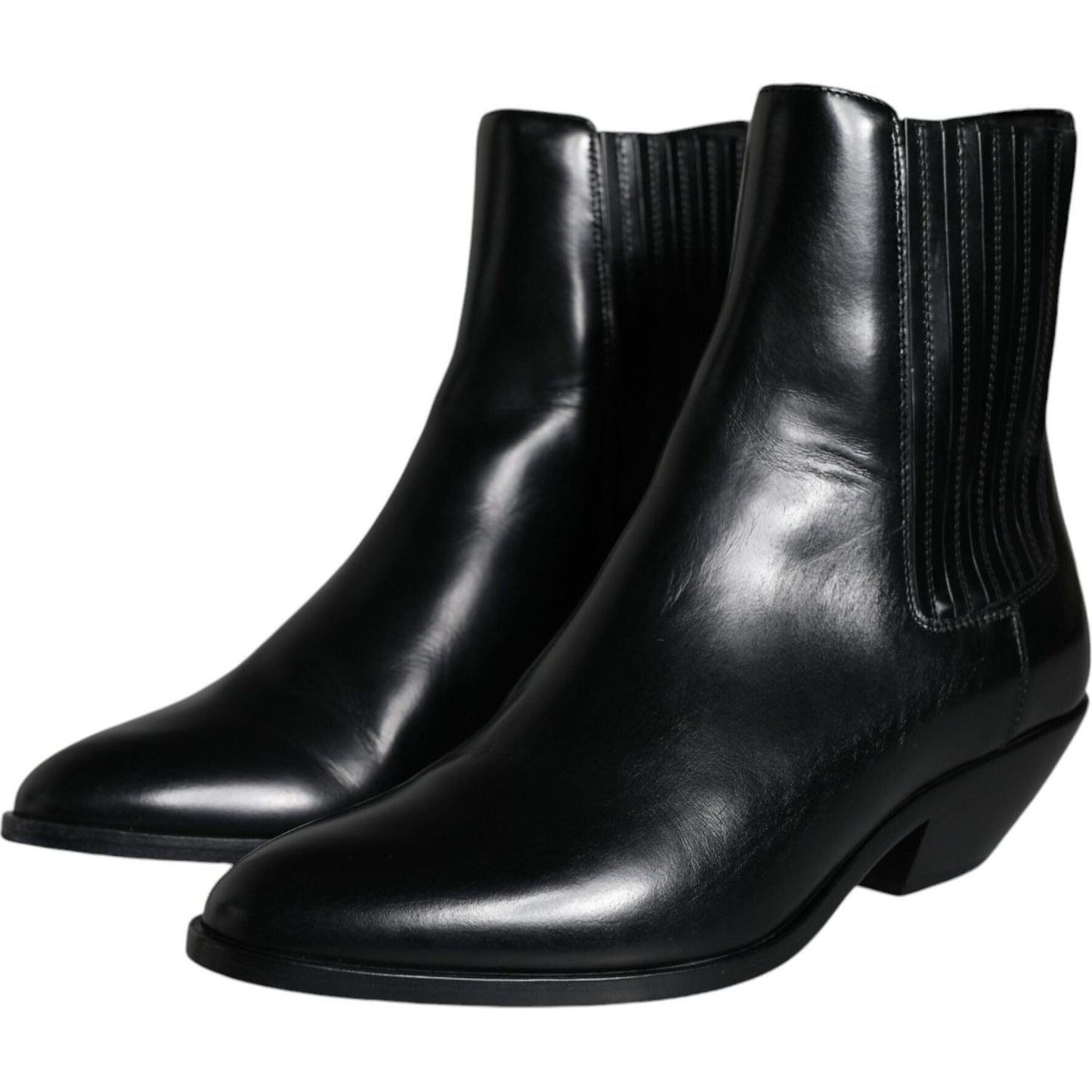 Dolce & Gabbana Black Leather Ankle Boots Booties Shoes LA11479-37