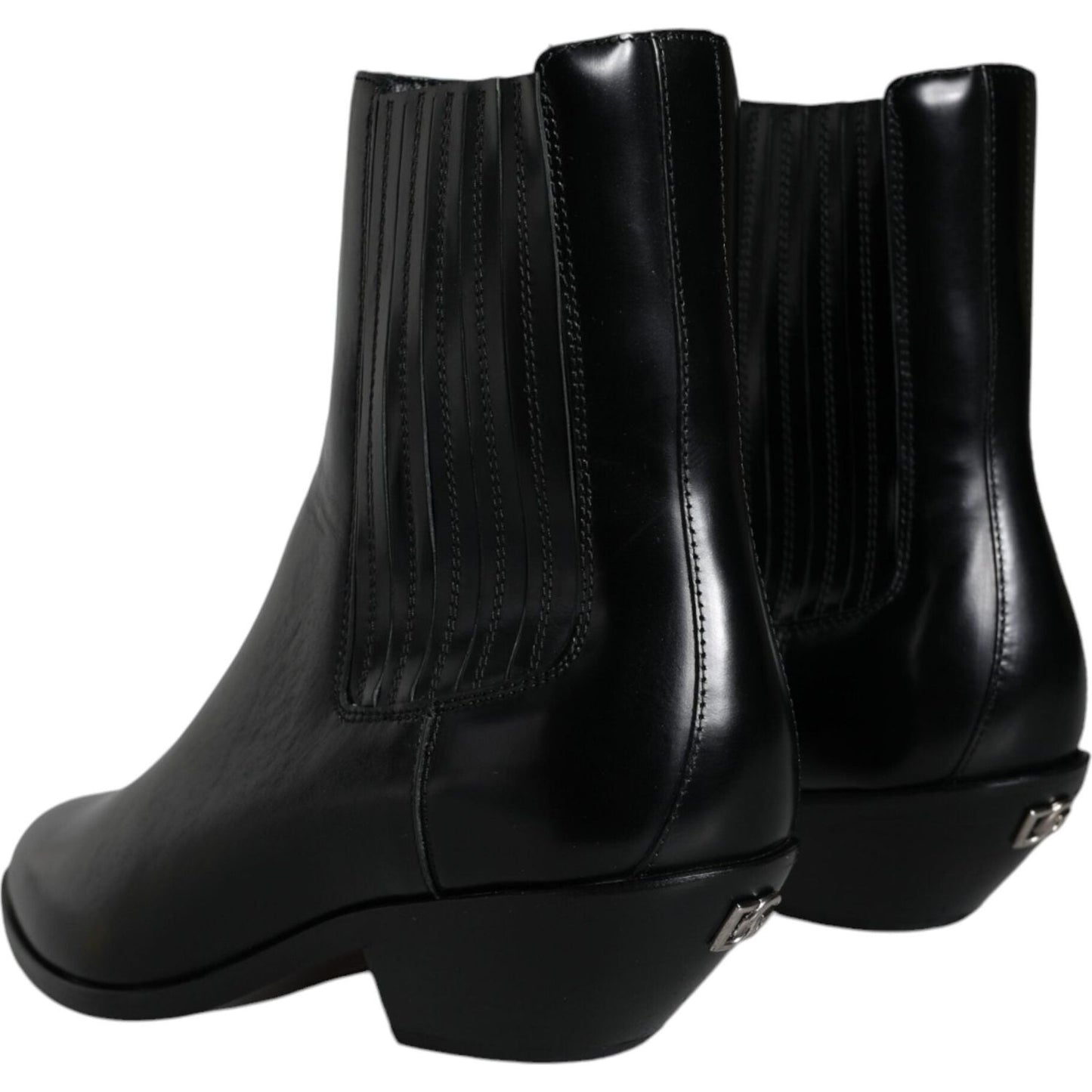 Dolce & Gabbana Black Leather Ankle Boots Booties Shoes LA11479-37