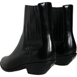 Dolce & Gabbana Black Leather Ankle Boots Booties Shoes LA11479-37