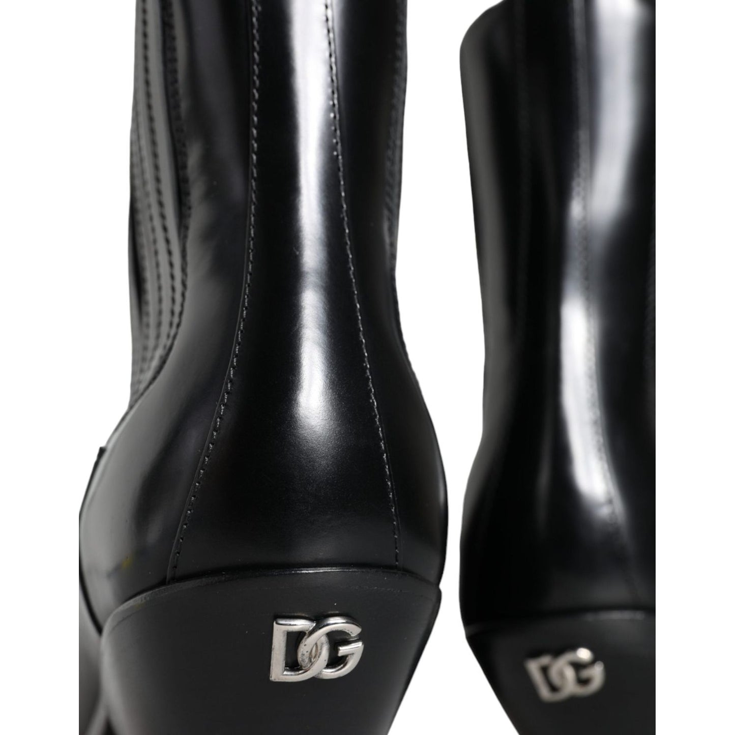 Dolce & Gabbana Black Leather Ankle Boots Booties Shoes LA11479-37