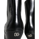 Dolce & Gabbana Black Leather Ankle Boots Booties Shoes LA11479-37