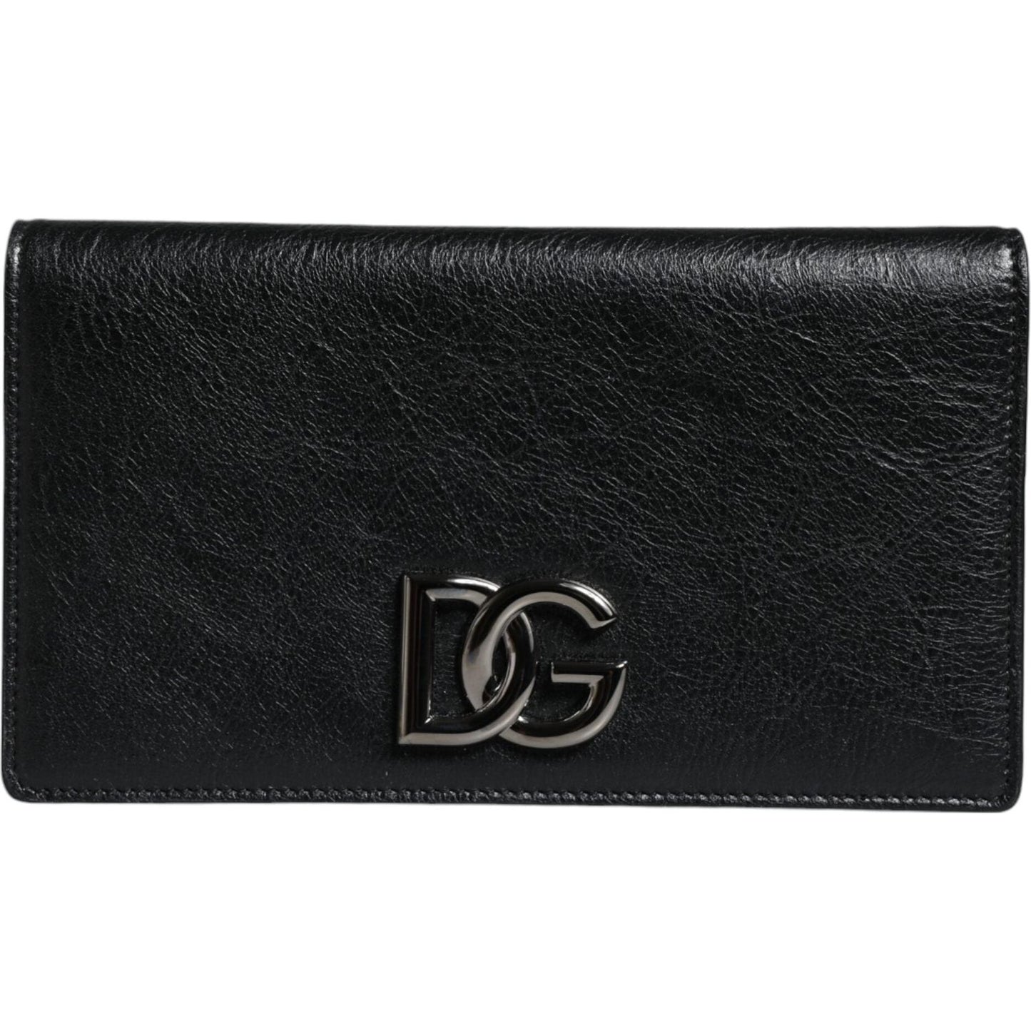 Dolce & Gabbana Black Leather DG Logo Bifold Card Slot Crossbody Bag BAG4133