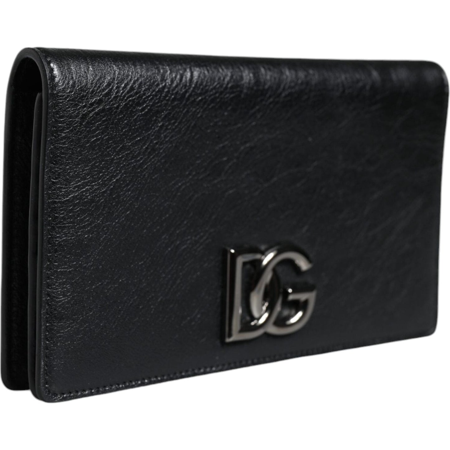Dolce & Gabbana Black Leather DG Logo Bifold Card Slot Crossbody Bag BAG4133