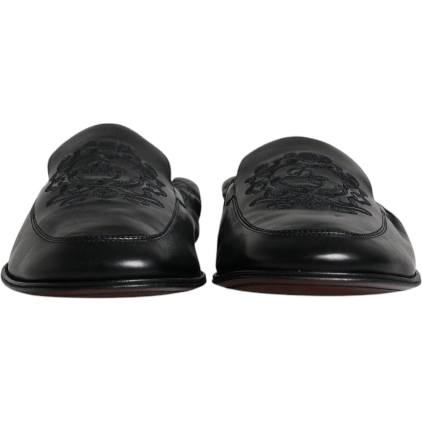 Dolce & Gabbana Black Logo Embroidered Leather Loafer Men Dress Shoes MV6306-40