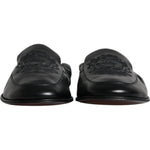 Dolce & Gabbana Black Logo Embroidered Leather Loafer Men Dress Shoes MV6306-40