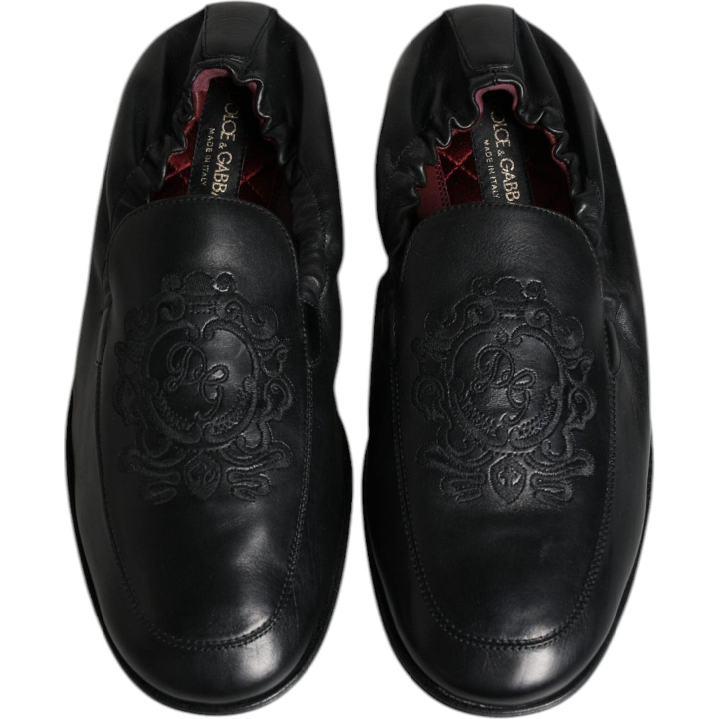 Dolce & Gabbana Black Logo Embroidered Leather Loafer Men Dress Shoes MV6306-40