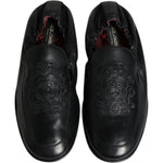 Dolce & Gabbana Black Logo Embroidered Leather Loafer Men Dress Shoes MV6306-40
