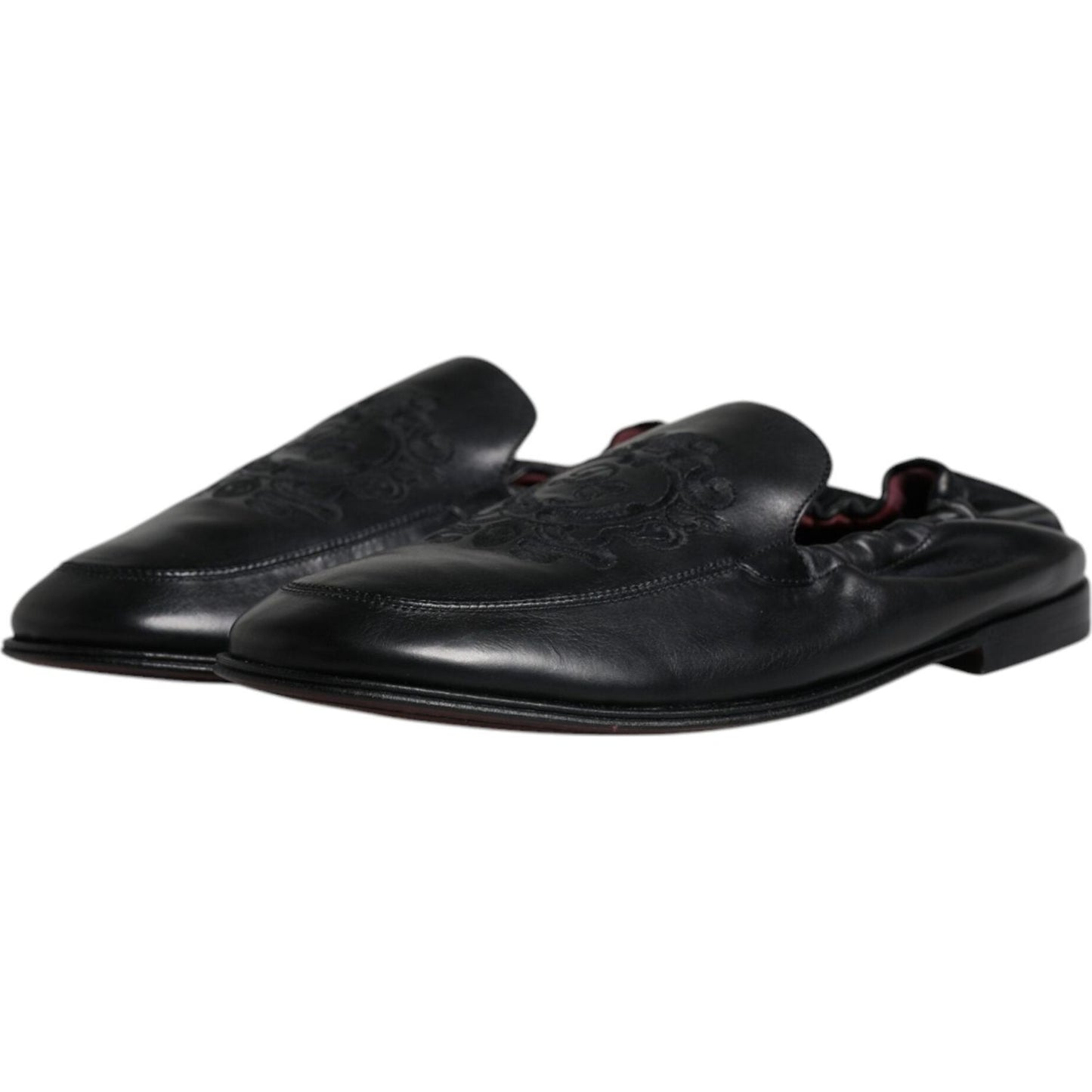 Dolce & Gabbana Black Logo Embroidered Leather Loafer Men Dress Shoes MV6306-40