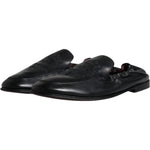 Dolce & Gabbana Black Logo Embroidered Leather Loafer Men Dress Shoes MV6306-40