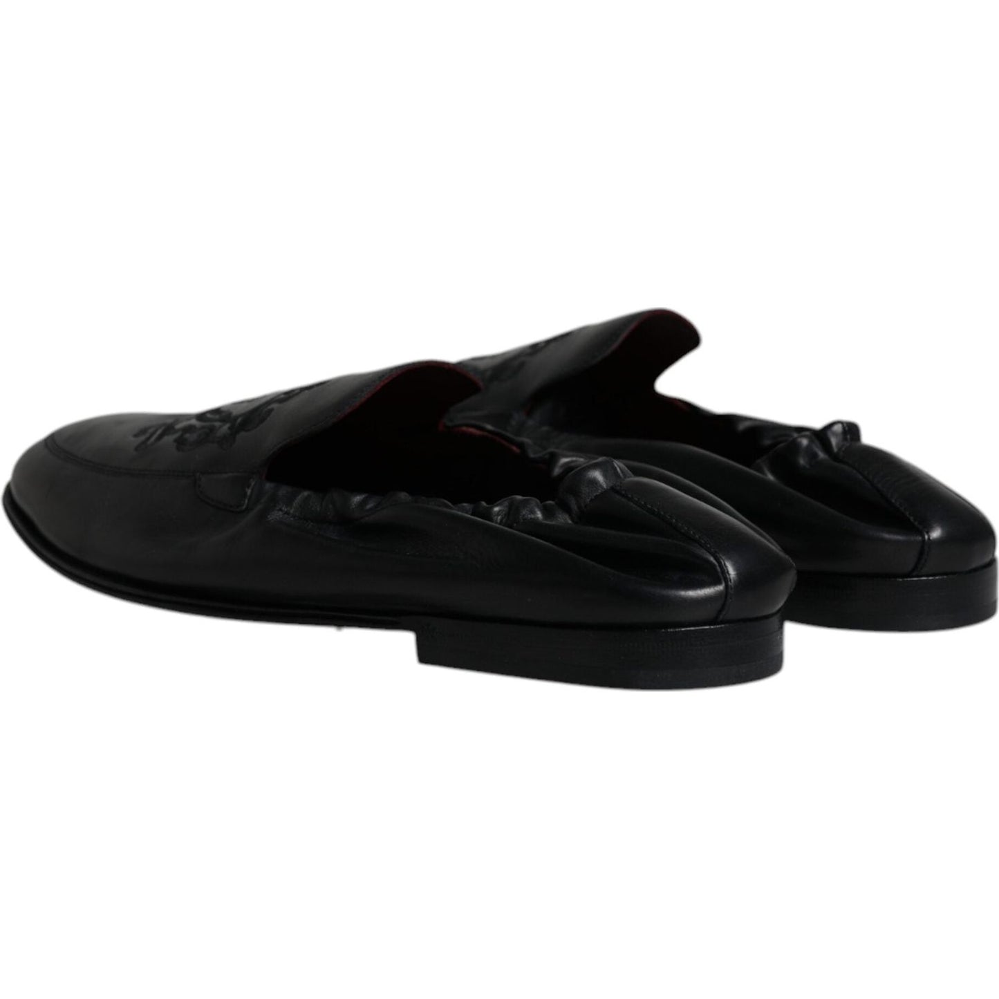 Dolce & Gabbana Black Logo Embroidered Leather Loafer Men Dress Shoes MV6306-40