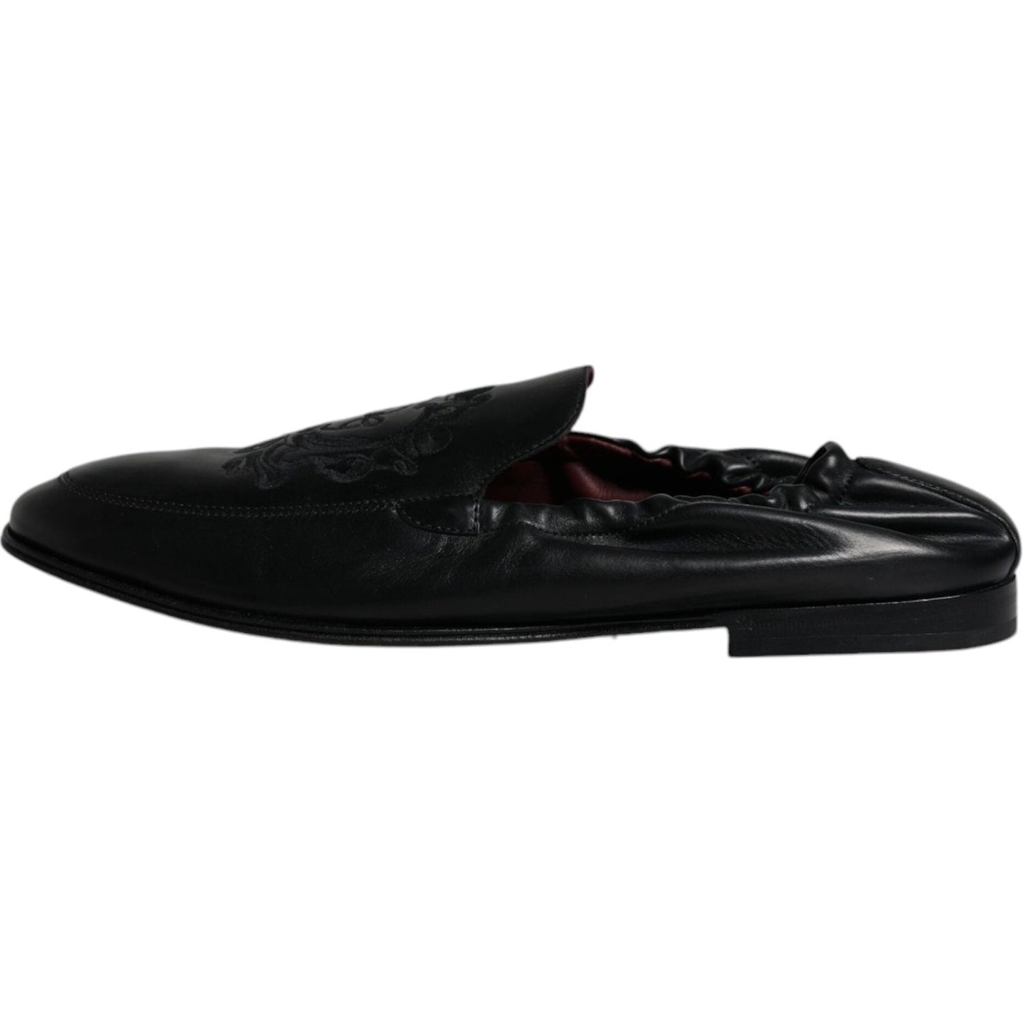 Dolce & Gabbana Black Logo Embroidered Leather Loafer Men Dress Shoes MV6306-40