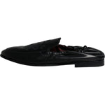 Dolce & Gabbana Black Logo Embroidered Leather Loafer Men Dress Shoes MV6306-40