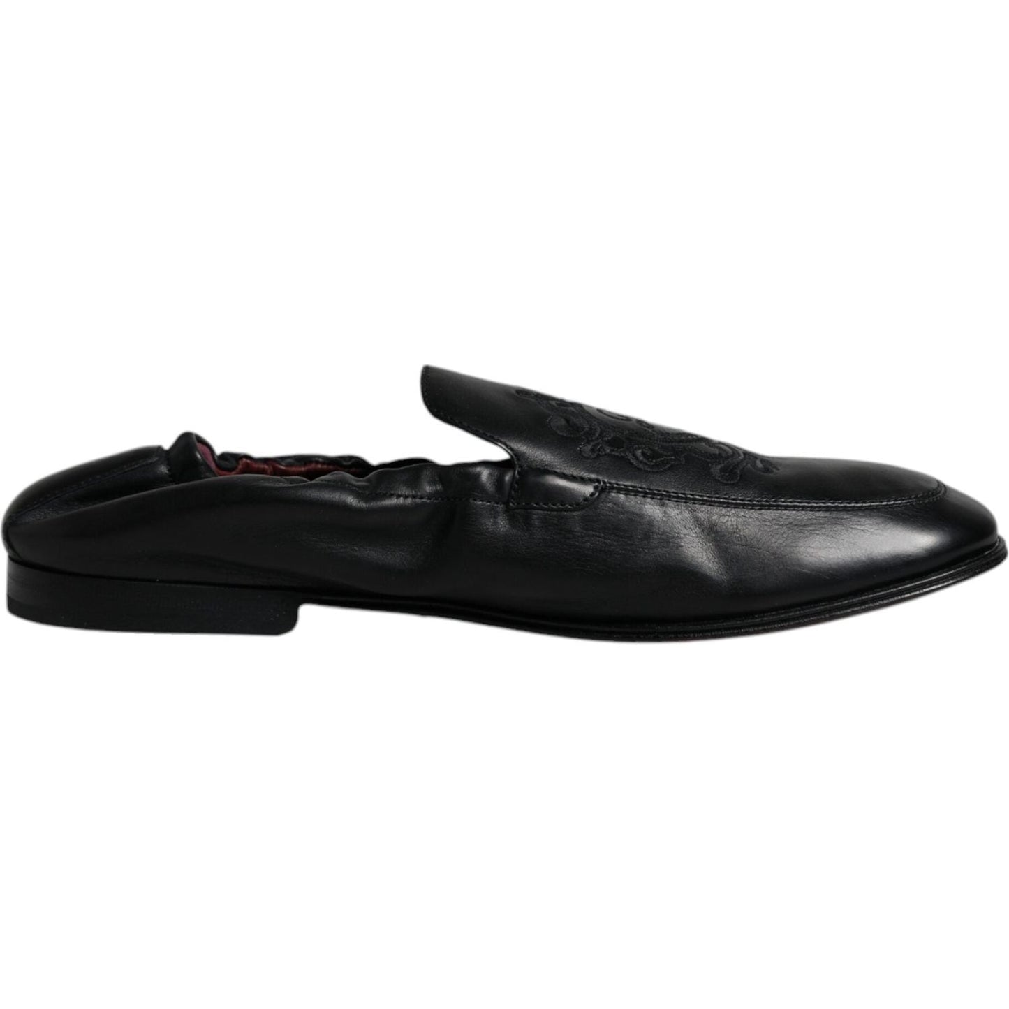 Dolce & Gabbana Black Logo Embroidered Leather Loafer Men Dress Shoes MV6306-40