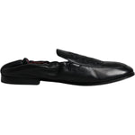 Dolce & Gabbana Black Logo Embroidered Leather Loafer Men Dress Shoes MV6306-40