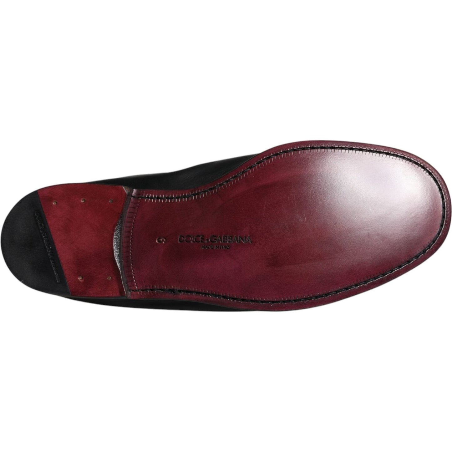Dolce & Gabbana Black Logo Embroidered Leather Loafer Men Dress Shoes MV6306-40