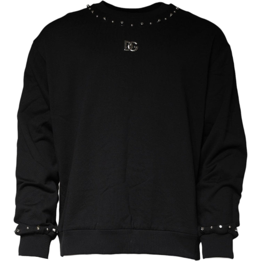 Dolce & Gabbana Black Logo Stud Pullover Sweatshirt Sweater 1728,67345645728,Black,Dolce & Gabbana,IT54 | XL,Material: 100% Cotton,Men,Preowned / Defect,Sweaters - Men - Clothing Dolce & Gabbana TSH87008-54