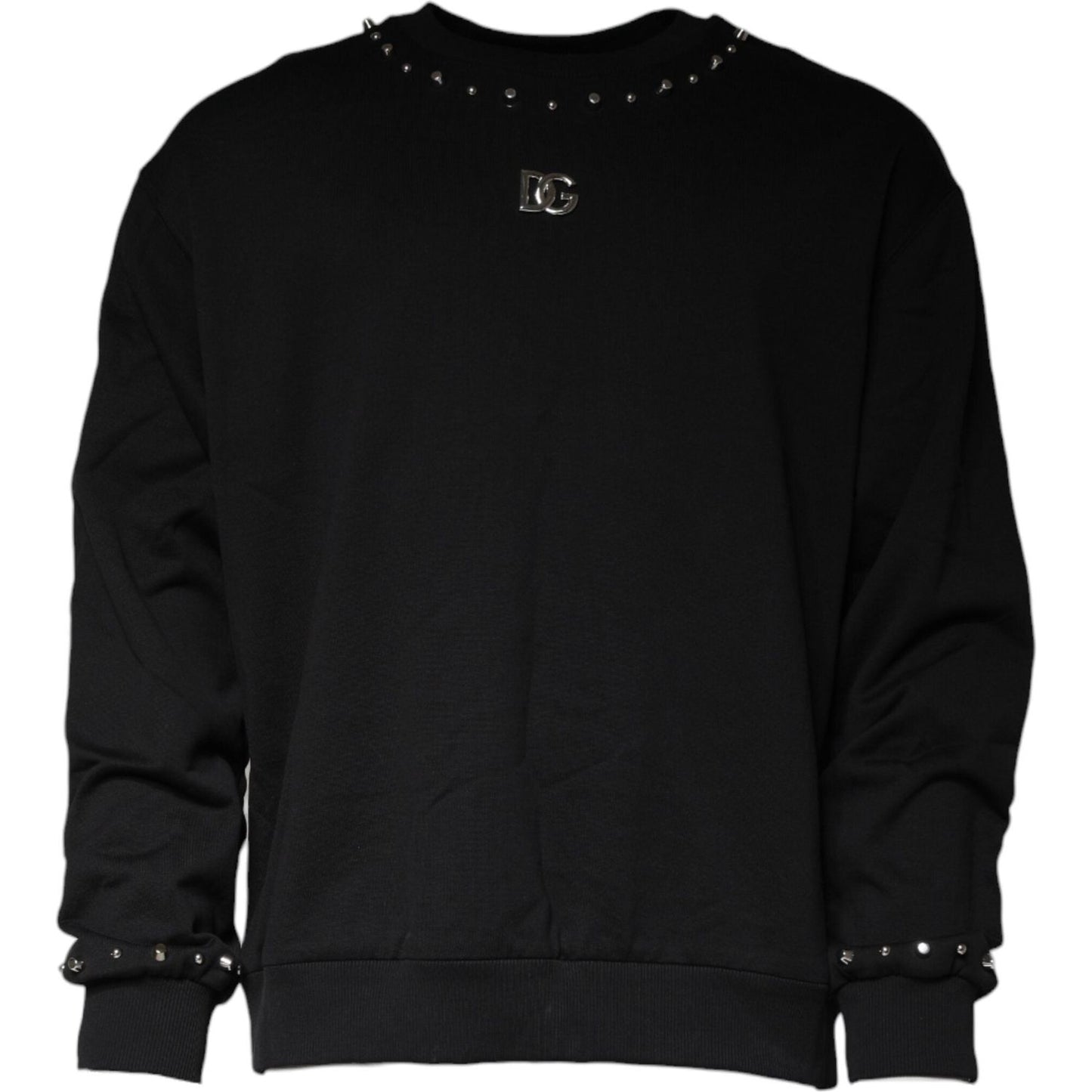 Dolce & Gabbana Black Logo Stud Pullover Sweatshirt Sweater 1728,67345645728,Black,Dolce & Gabbana,IT54 | XL,Material: 100% Cotton,Men,Preowned / Defect,Sweaters - Men - Clothing Dolce & Gabbana TSH87008-54