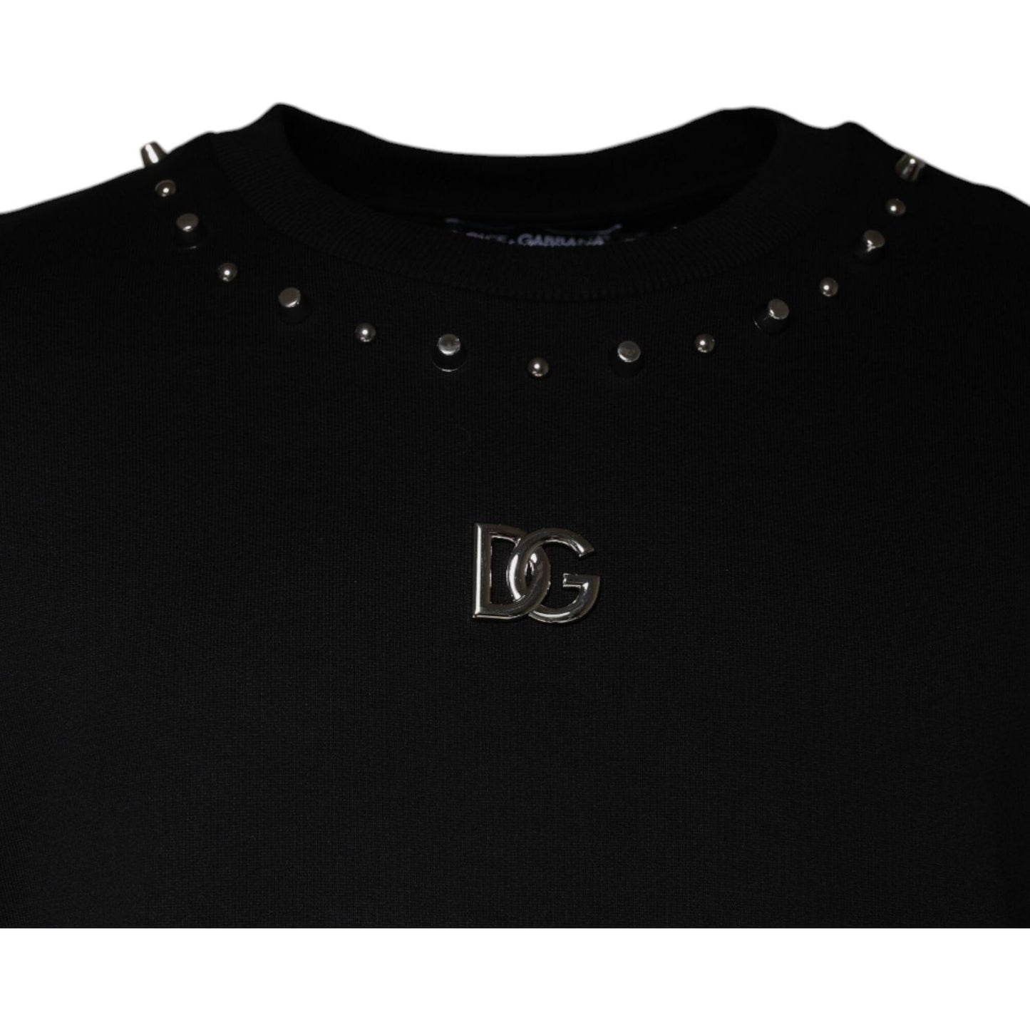 Dolce & Gabbana Black Logo Stud Pullover Sweatshirt Sweater 1728,67345645728,Black,Dolce & Gabbana,IT54 | XL,Material: 100% Cotton,Men,Preowned / Defect,Sweaters - Men - Clothing Dolce & Gabbana TSH87008-54
