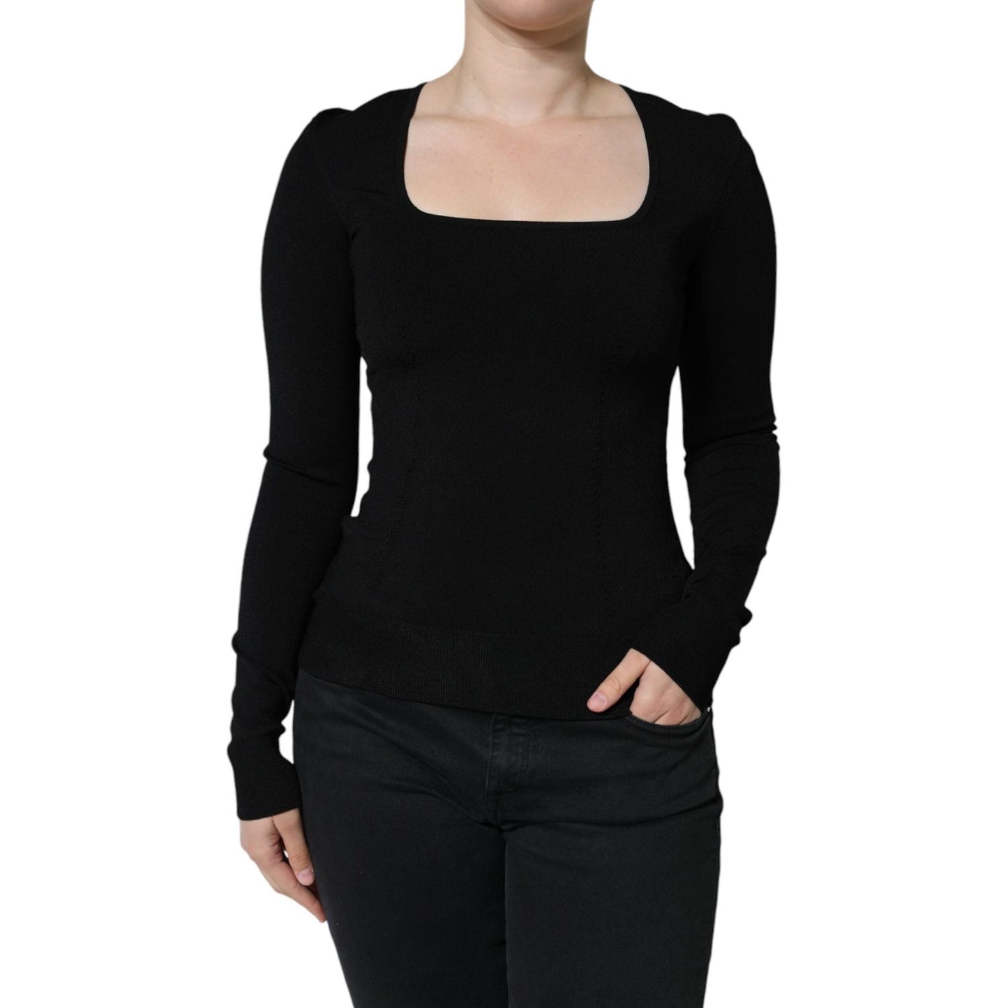 Dolce & Gabbana Black Long Sleeves Blouse Square Neck Top TSH86603-40