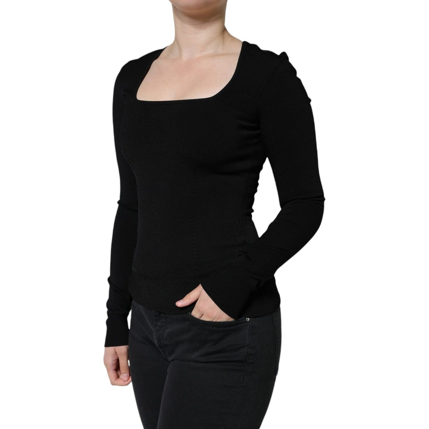 Dolce & Gabbana Black Long Sleeves Blouse Square Neck Top TSH86603-40