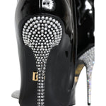 Dolce & Gabbana Black Patent Leather Crystal Heel Boots Shoes LA11273-39