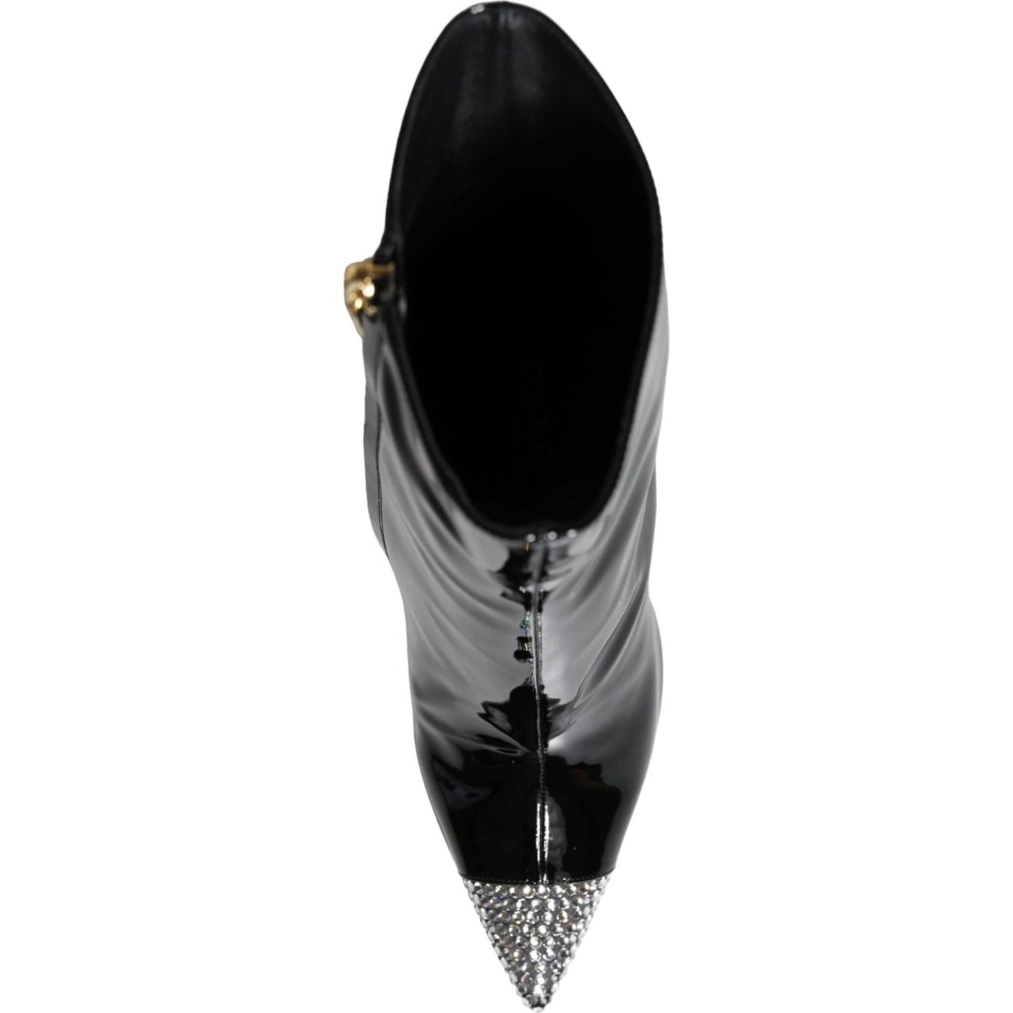 Dolce & Gabbana Black Patent Leather Crystal Heel Boots Shoes LA11273-39
