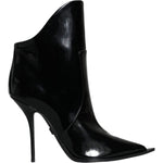 Dolce & Gabbana Black Patent Leather Pointed Ankle Boots Shoes LA11372-35