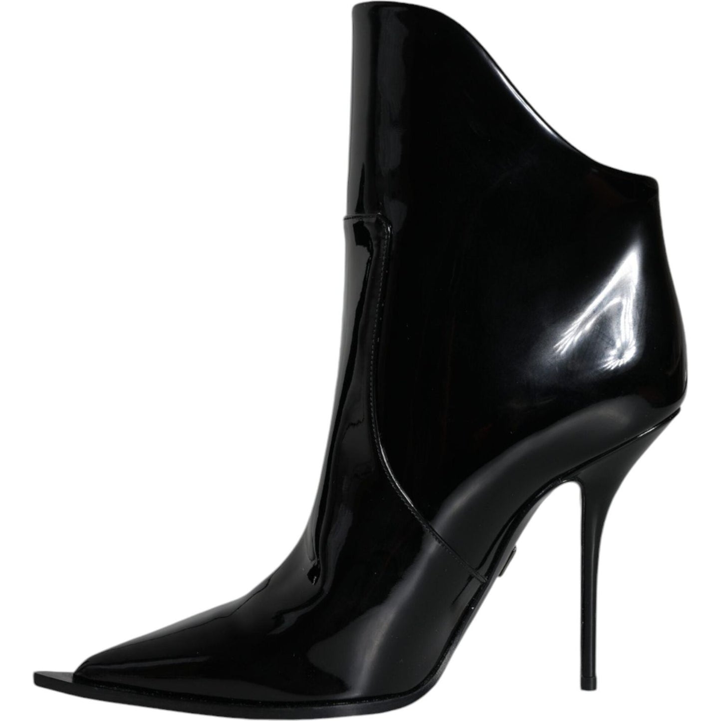 Dolce & Gabbana Black Patent Leather Pointed Ankle Boots Shoes LA11372-35