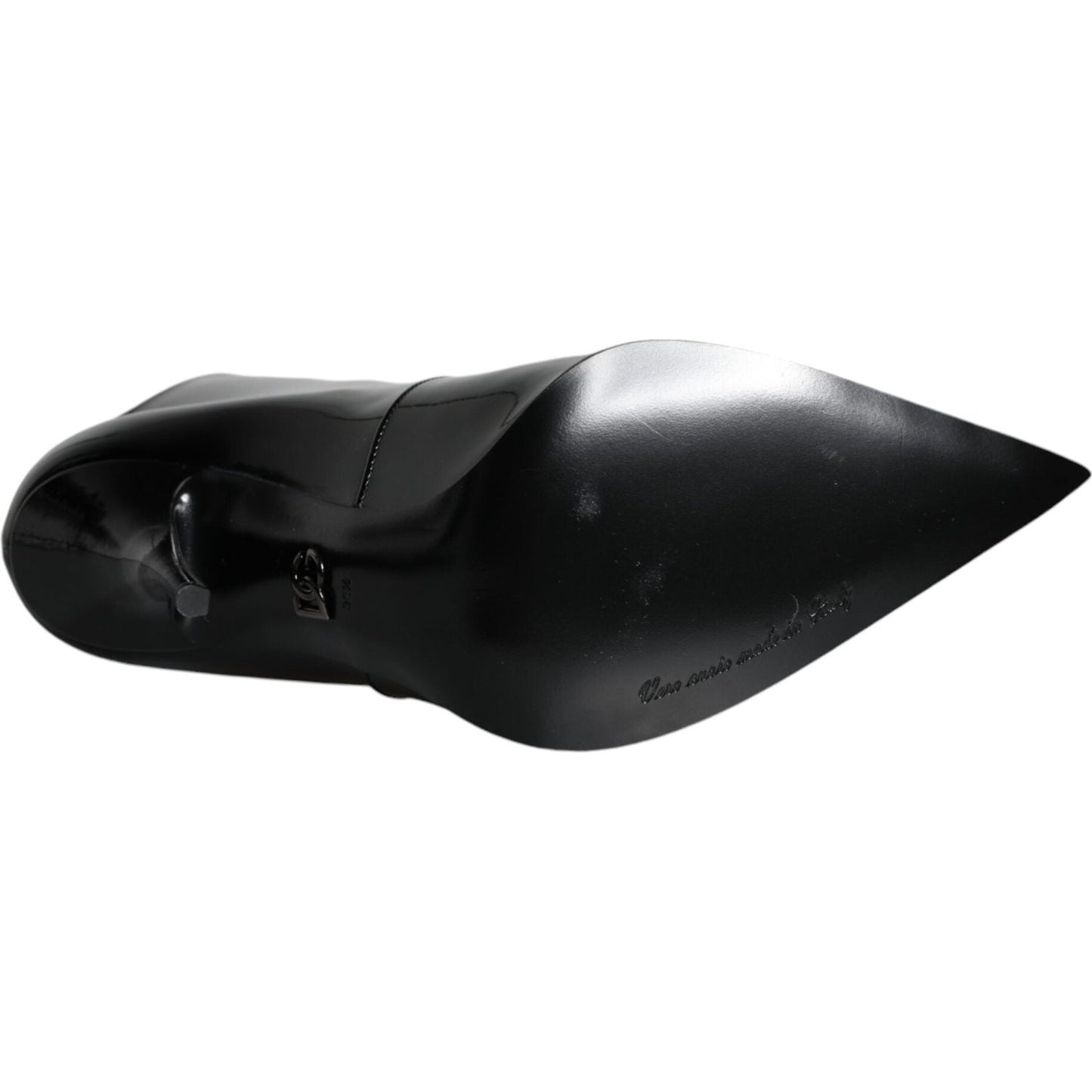 Dolce & Gabbana Black Patent Leather Pointed Ankle Boots Shoes LA11372-35