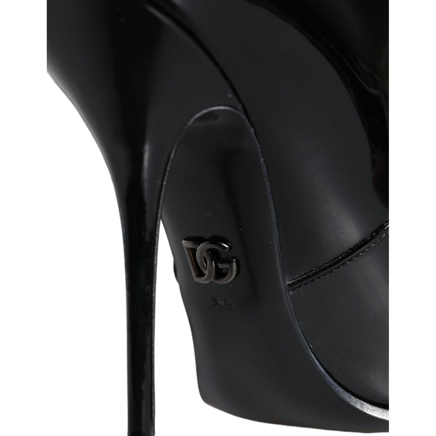 Dolce & Gabbana Black Patent Leather Pointed Ankle Boots Shoes LA11372-35
