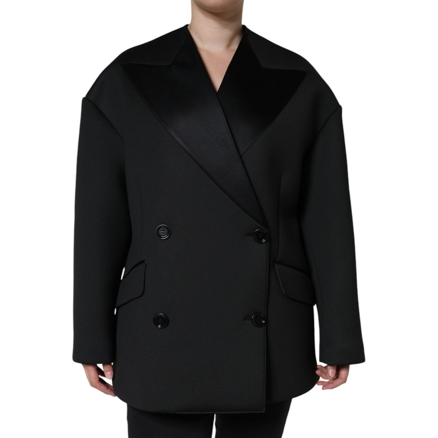 Dolce & Gabbana Black Polyester Double Breasted Coat Jacket JKT4174-44